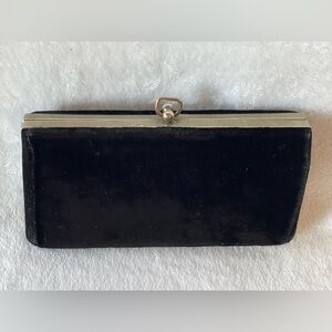 Amazing vintage Velvet 1950s clutch purse wallet black with gold metal